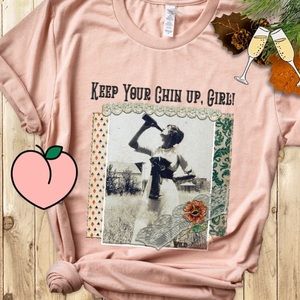 Graphic crew neck tee peach “Chin Up”